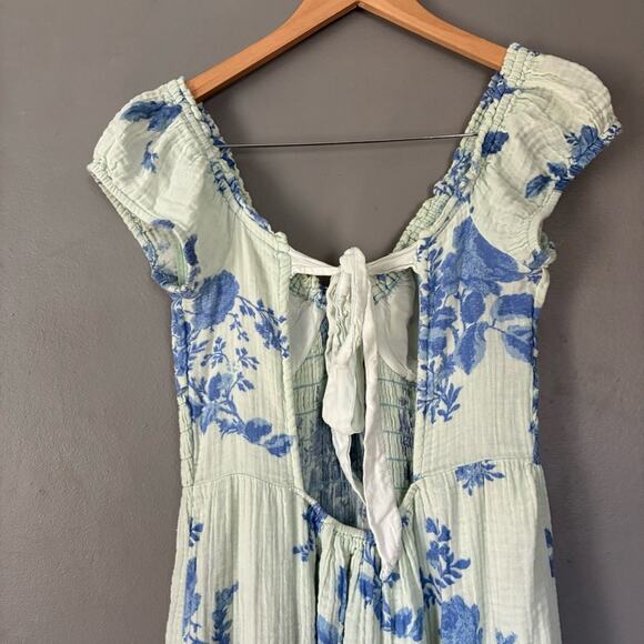 FREE PEOPLE Milkmaid Midi Dress Sundress Blue Floral Gauzy CottageCore Cotton M - Picture 8 of 13